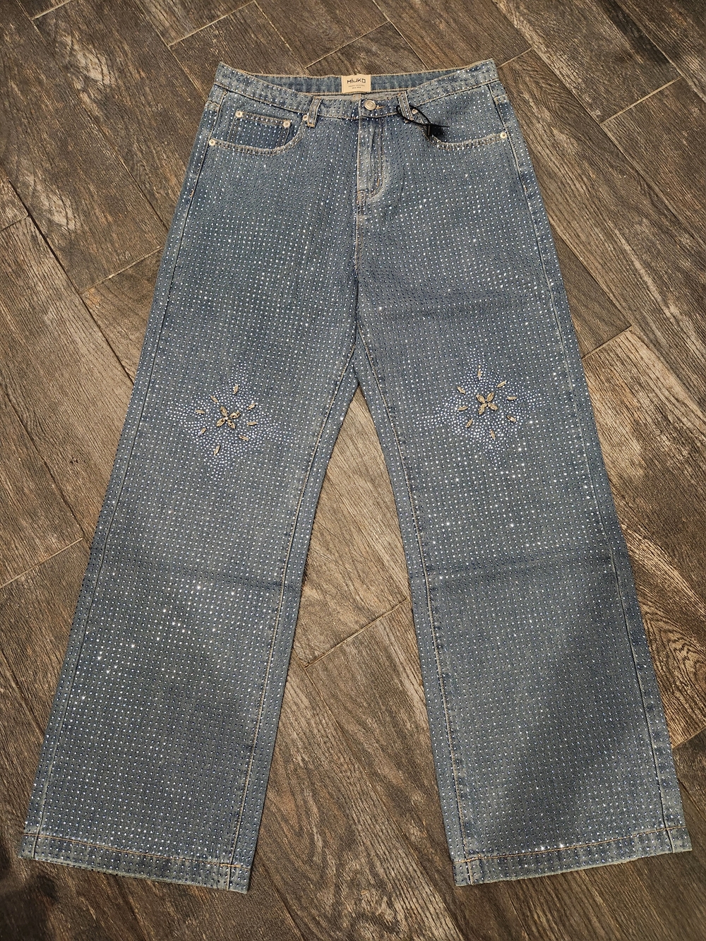 Rhinestone Embellished Blue Denim Jeans